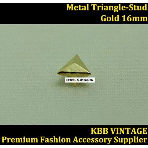 Punk DIY Metal Triangle Prong Stud 16mm in Gold with 3 Prong Claws for Leather Craft/Bag/Shoe/Clothing/Jacket