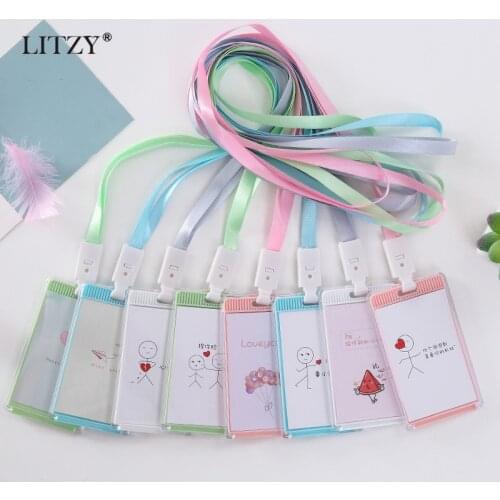 Cute Card Holder with Lanyard Boys Girls Kawaii Bus Card Case Badge Credit Card Holders Cover Student ID Bus Card Pass Holder
