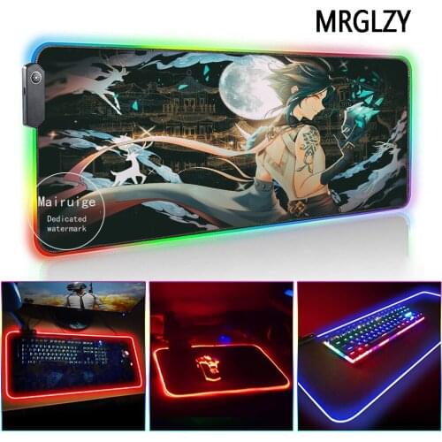 MRGLZY Hot Sale Genshin Impact Hu Tao LED Light RGB Gamer Gaming Accessories Anime Large Mouse Pad Desk Mat for Laptop Keyboard