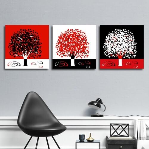Wall Art 3 Panel Modern Printed Tree Picture Canvas Painting Black White Red Wall Decor Canvas Larger Poster Abstract Landscape
