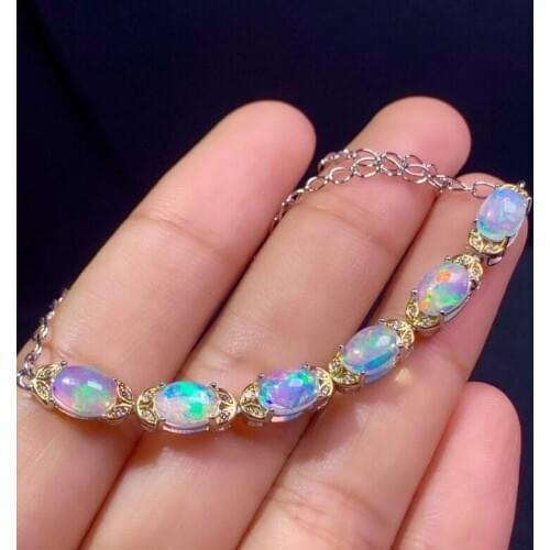 New style natural opal bracelet 925 silver womens bracelet two-color electroplating process, each piece is a boutique