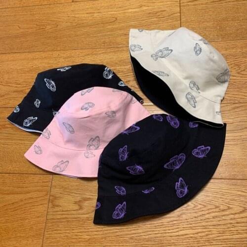 Luminous Butterfly Printing Double-sided Bucket Hats All-Matching Panama Hat Outdoor Travel Beach Sunscreen Casual Caps Unisex