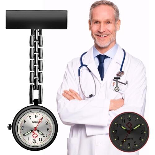 Practical Black Nurse Watch Portable Brooch T-type Chest Pendant Luminous Digital Dial Small Clock Nurse Doctor Quartz Watch