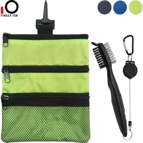 Durable Nylon Zipper Multi Pocket Golf Pouch Bag with Club Cleansing Brush 2 Ft Retractable Zip-Line with Clip Accessories
