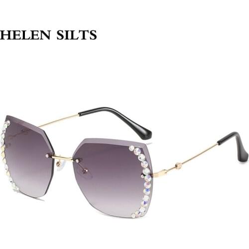 Diamond Rimless Sunglasses Women 2021 New Vintage Rhinestone Sun Glasses Female Metal Shades Eyeglasses UV400 Oculos H227