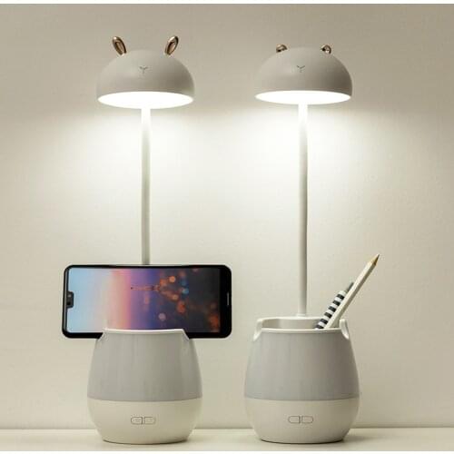 LED Desk Lamp with Brush Pot USB Rechargeable Student Study Lights with Pen Holder Table Lamp Bedroom Dual-light Bedside Lamp