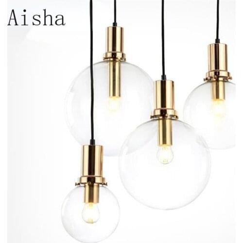 LED Bulb Pendant Light for Dinning Room Modern Black Gold Lustre Clear Globe Glass Shade Decor Chandeliers for Island Lighting