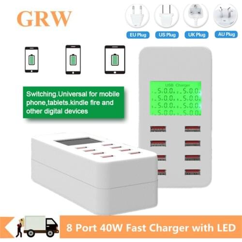 Grwibeou Smart USB Charger LED Display 8 Port 40W Fast Charging For iPhone iPad Samsung Huawei Xiaomi Mobile phone