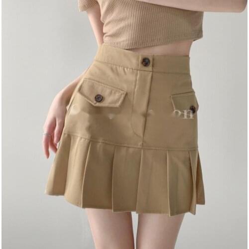WOMENGAGA Women Organic Cotton Cargo Pleated Hem Mini Skirt Kroean Fold Women Hot Sexy 2021 Summer 8M2I