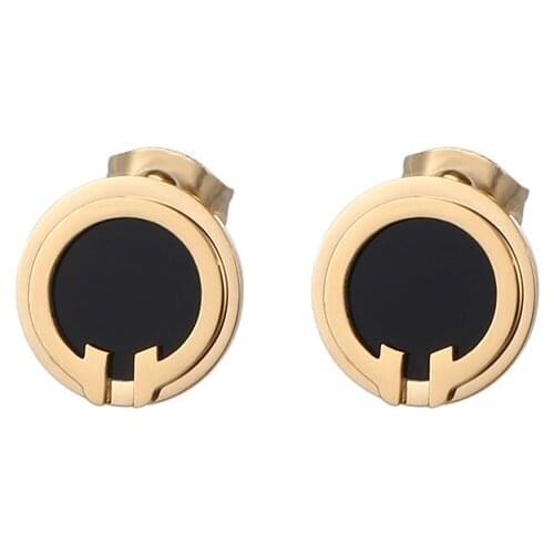 Titanium Steel Black and Gold Color Stud Earring or Women Romantic Wedding Ear Clip Girl Birthday Gifts