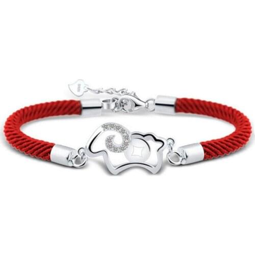 100% 925 sterling silver fashion red rope little sheep crystal bracelets for women wholesale jewelry no fade birthday gift