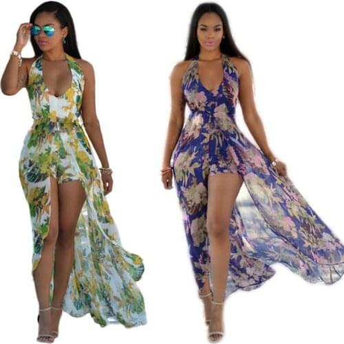 Dropshipping Bohemia National Wind Style WomenS Summer Dress Sexy Ladies Sleeveless Floral Print Maxi Beach Holiday Dresses