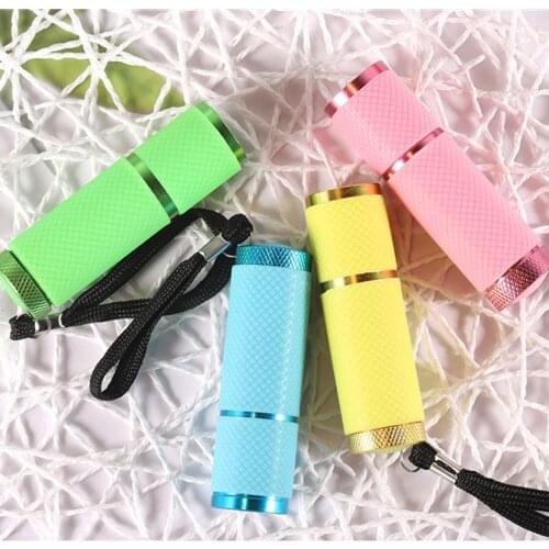 1 pcs Electric Torch LED Lamp Nail Dryer Pink/Blue/Yellow Portable UV Money Detector Flashlight Gel Varnish Manicure Tools TG#35