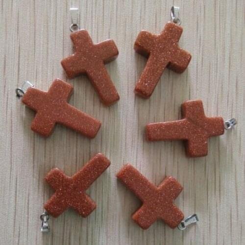 2018 fashion natural gold sand Stone Cross charms pendants fit necklace jewelry making 50pcs/lot Wholesale free shipping