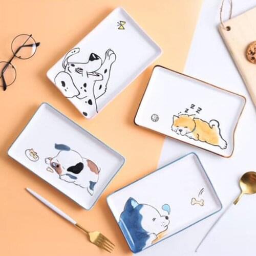 22 * 14cm Korean Rectangular Cute Dog Series Ceramic Snack Plate Home Kitchen Storage Accessories Jewelry Storage Plate Dish