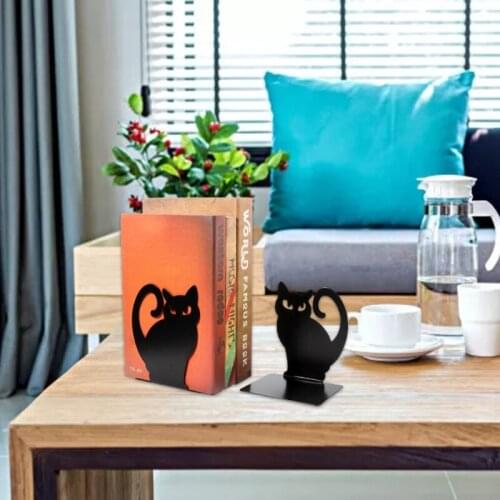 24BB Decorative Hollow-out Iron Bookends Persian Kitten Hollow Design for Heavy Books Anti-Slip Metal Book Stoppers Bookends
