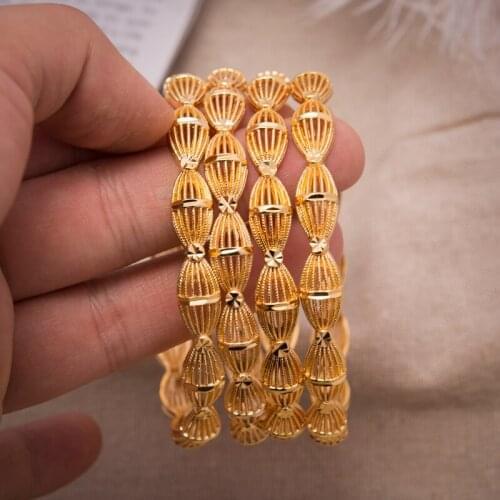 4Pcs/Lot Women Bangle Gold Bracelet Bangles for Women Bride Wedding Bracelets indian/Ethiopian/France/African/Dubai Jewelry Gift