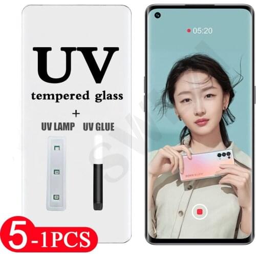 5-1Pcs UV Glass protective film for OPPO Find X X2 X3 Reno 3 4 5 pro plus 5G UV tempered glass phone screen protector smartphone