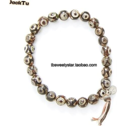 8mm brown beads beaded mens elastic bracelet