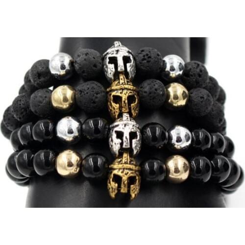 8mm bnh3 gold silver Copper cz zircon cubic zirconia elastic adjusted Charm nature stone helmet agate Onyx Bracelet