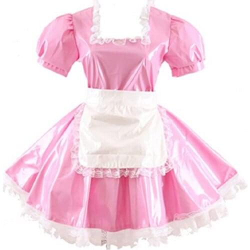 Anime Cos Lockable PVC Sissy Maid Mini Dress Cosplay Costume