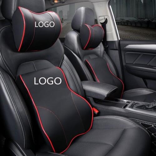 Car LOGO Memory Foam Car Headrest Pillow Leather Seat Supports Sets Back Cushion Adjustment Auto Neck Rest Lumbar Pillows