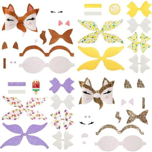 Faux Leather Hair Bows DIY Making Kit with Pre Cut Printed Glitter Pieces Material Pack without Clips Deer Fruit,1Yc19865