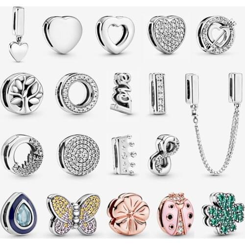 Original 925 Sterling Silver Charms Reflections Clip Heart Butterfly Ladybird Beads Fit Pandora Bracelets Diy Jewelry For Women
