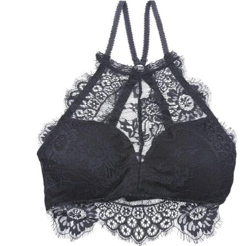 Sexy Womens Bra Tube Top Ring Hanging Neck Lace Dress Tube Top Push-ups with Breast Pad Sexy Sports Lace Wrap Chest