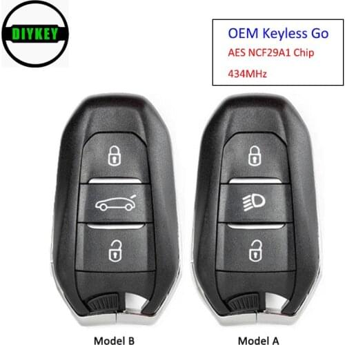 DIYKEY OEM Keyless Go Smart Remote Car Key With Light 3 Buttons 434MHz IM3A Hitag AES NCF29A1 Chip for Peugeot 5008 508 2020