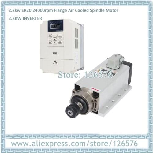 Air cooled spindle motor 2.2kw 24000rpm cnc spindle motor ER20 4 bearing + 2.2kw VFD Variable frequency inverter