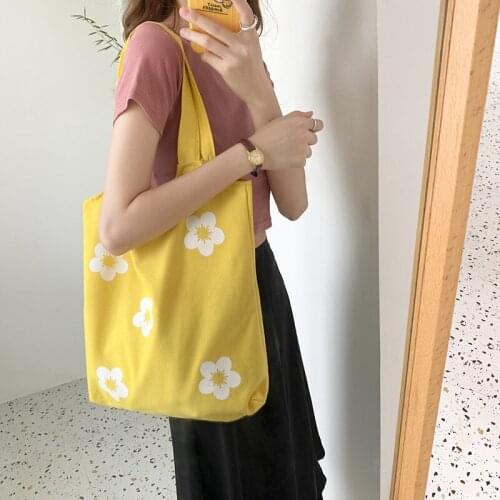 Canvas Shoulder Bag Wild Simple Japanese Flower Print Literary Fashion Handbag Large Capacity