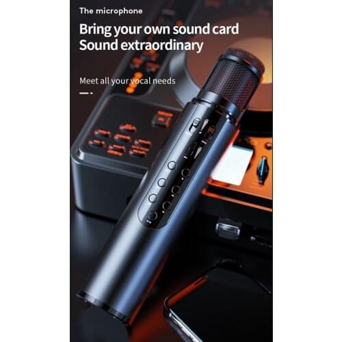 K1 Wireless Bluetooth Microphone ic Sound for Live Broadcast Singing Built-In Sound Card with Speaker Karaoke o Mic(Black