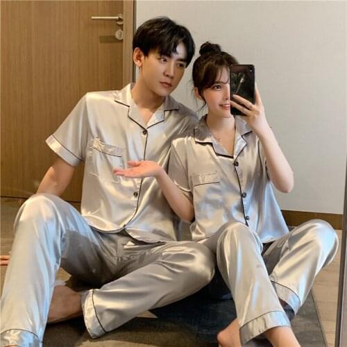 Luxury Pajama suit for women Satin Silk Pajamas Sets Couple Sleepwear Family Pijama Lover Night Suit Men Casual Home Clothing