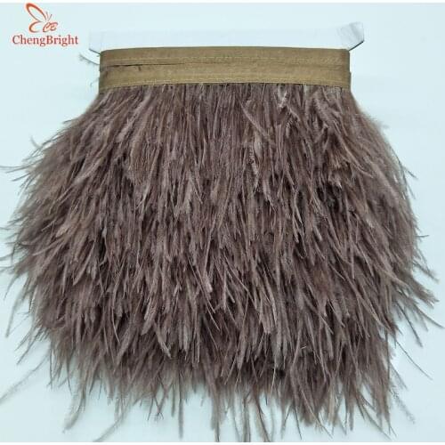 ChengBright 10meters Dark coffee Natural Ostrich Feather Ribbon Ostrich Feather Trim Fringe Clothing Decoration 3-4inch/8-10cm