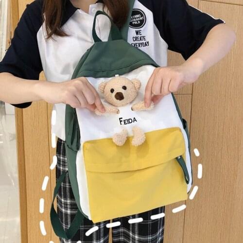 Girl Cute Student kawaii Backpack Corduroy College Ladies School Bag Female Fashion Backpack Women Harajuku Book Bag with Bear