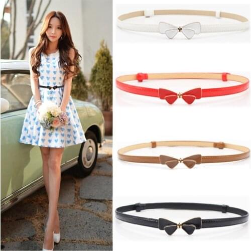 Fashion Adjustable patent women waist leather belt golden enamel bow buckle girdle for dress female ladies waistband strap white