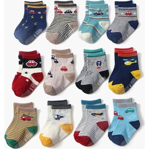 12 Pairs Kids Socks Baby New Born Boys Girls CasualInfantil Baby Slippers Cute Anti-Slip Socks Floor Children Socks Calcetín