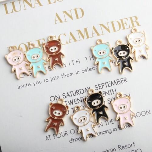New animal charms pig pendant of necklace bracelet handmade jewelry making alloy enamel charms DIY hair accessories fitting