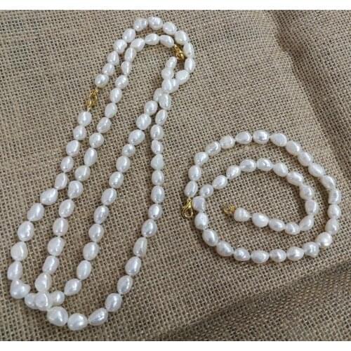 5pcs / Lot natural pearl 10mm white baroque pearl necklace gold clasp 35cm 43cm 14'' 17'' Freshwater PEARL Women Jewelry