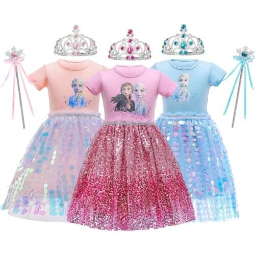 Disney Anna Elsa Princess Dress for Girls Frozen Elza Cosplay Costumes Kids Snow Queen Dresses Fancy Sequins Clothing Vestidos