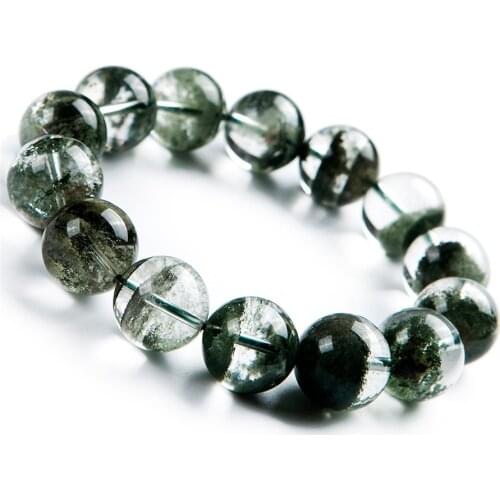 Genuine Natural Green Phantom Quartz Charm Clear Round Crystal Bead Women Healing Bracelets 17mm