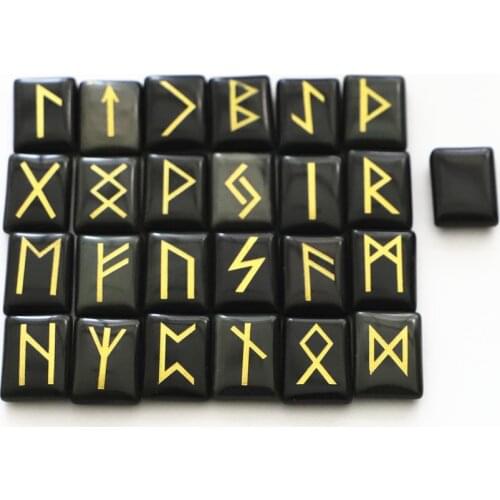 Natural Obsidian Viking Rune Amulet Set Halo Repair Crystal Divination Rotating Rectangle Stone