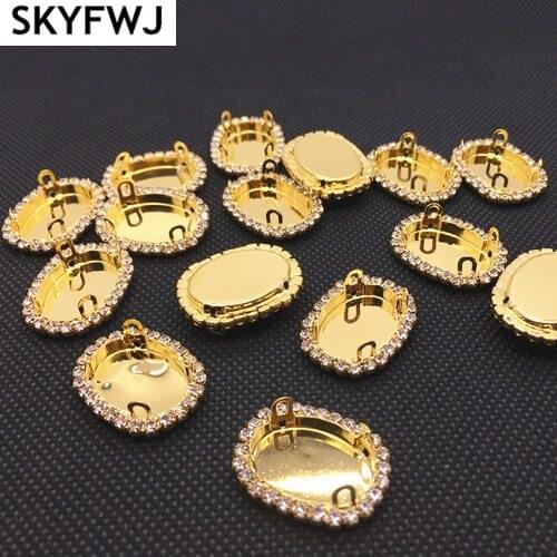Gold Color Sew On Metal Claw Setting with Crystal Clear Rhinestone For 10x14,13x18,18x25mm Oval Pointback Glass Crystal DIY