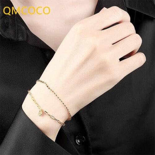 QMCOCO Korean Version 925 Silver Geometry English Round Double Bracelet Woman Personality Fashion Elegant Birthday Party Gifts