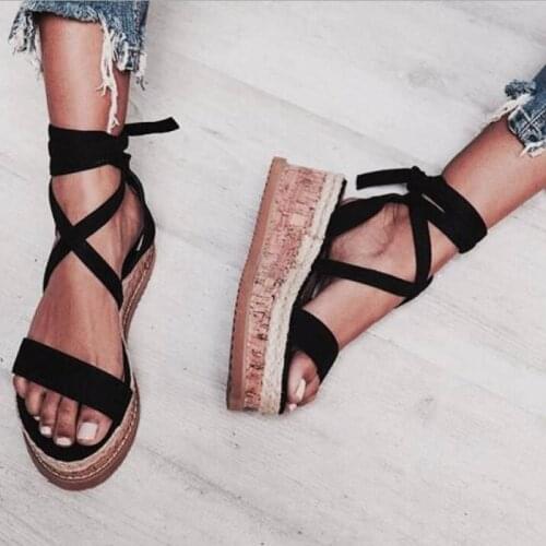 Summer Sandals Women White Wedge Espadrilles Open Toe Rome Shoes Gladiator Sandals Ladies Casual Lace Up Female Platform Sandals