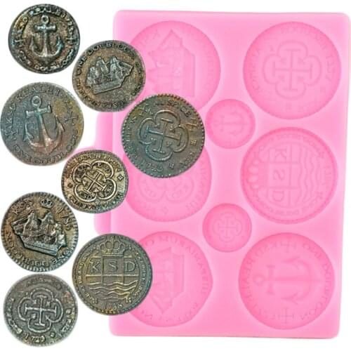 Treasure Coin Cake Border Silicone Mold Cupcake Topper Fondant Mould Cake Decorating Tools Cookie Baking Candy Chocolate Molds