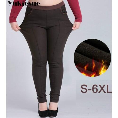 Streetwear 2019 winter warm thick fleece womens pants female high waist pencil pants for women trousers woman Plus size 5xl 6xl