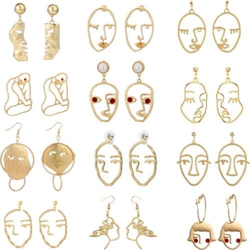 Unique Creative Funny Figure Face Earrings for Women Punk Abstract Geometric Dangle Earrings Jewelry Brincos Christmas Gift
