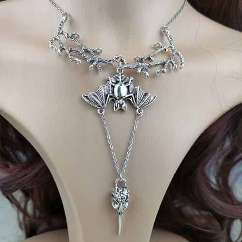 Witch Vampire Crow Fantasy Forest Branch Necklace Pagan Jewelry For Women
